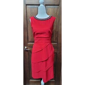 Connected Apparel Red Tiered Embellished Dress Evening Cocktail Formal Women's 6